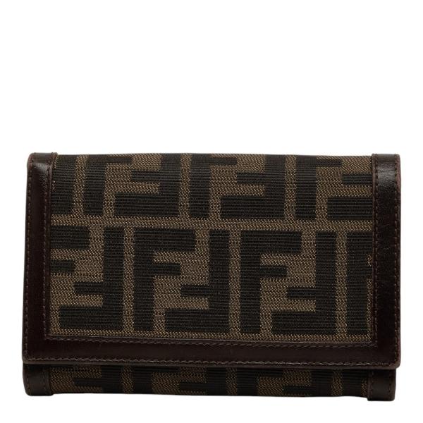 フェンディ ズッカ 二つ折り財布 2266 31052 008 ブラウン キャンバス レザー レディ...