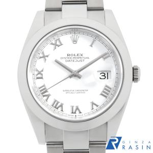 ロレックス デイトジャスト41 126300 ホワイト ローマ 3列 オイスターブレス ランダム番 中古 メンズ 腕時計｜ginzarasin