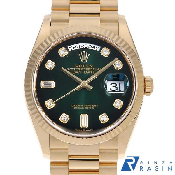 ロレックス デイデイト 36 8Pラウンド 2Pバゲットダイヤ 128238A グリーンオンブレ ラ...