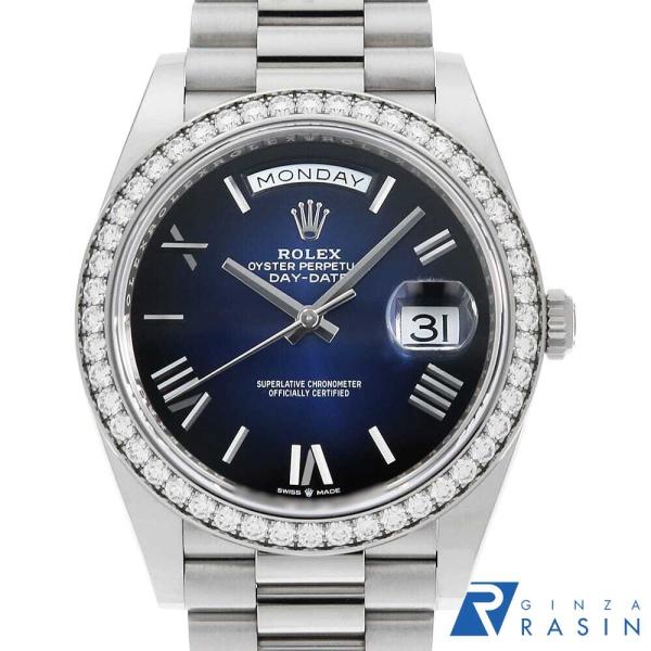ロレックス デイデイト40 ベゼルダイヤ 8Pバゲットダイヤ 228349RBR ブルー オンブレ ...