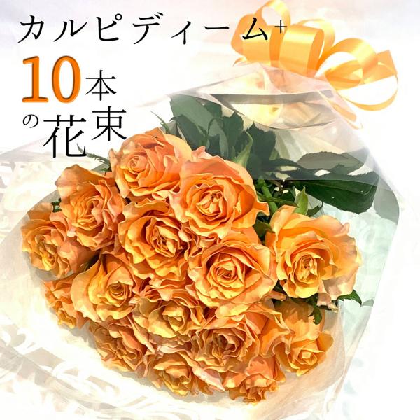 オレンジバラ10本の花束 長持ち 品種 カルピディーム+