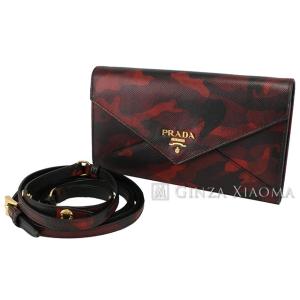 PRADA プラダ ショルダー付きウォレット カモフラ柄 レッド 赤 長財布 1M1437【中古】｜ginzaxiaoma