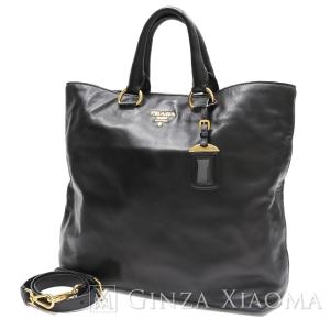 PRADA プラダ トートバッグ カーフ ブラック 1BG865 トートバッグ 2way ショルダー 【中古】｜ginzaxiaoma