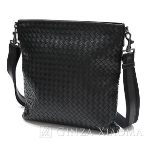 Bottega Veneta ボッテガヴェネタ イントレチャート メッセンジャーバッグ メッシュ レザー ブラック 黒 276356 ショルダーバッグ  mns 【中古】｜ginzaxiaoma