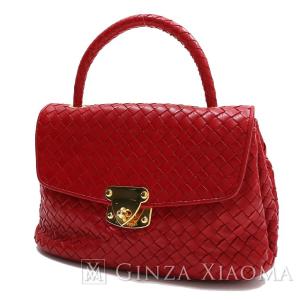 【中古】 Bottega Veneta ボッテガヴェネタ イントレチャート ハンドバッグ レッド ハンドバッグ｜ginzaxiaoma