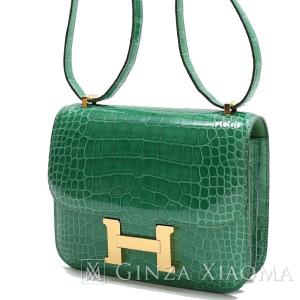 【新品】 HERMES エルメス コンスタンス19 アリゲーター カクタス ゴールド金具 A刻印 ショルダーバッグ｜ginzaxiaoma