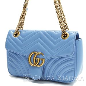 【新品同様】 GUCCI グッチ GG マーモント キルティング チェーンショルダー ブルー 443497 ショルダーバッグ 値下げ｜ginzaxiaoma