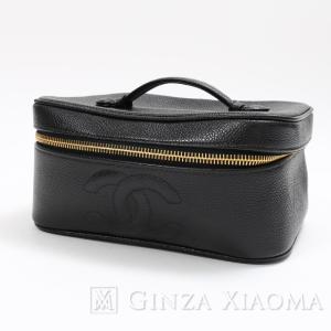 【中古】 CHANEL シャネル 横型 バニティバッグ キャビアスキン ブラック ポーチ ココマーク 値下げ｜ginzaxiaoma