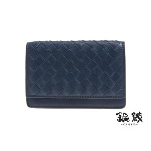 ボッテガヴェネタ BOTTEGA VENETA カードケース青イントレチャート 中古　｜ginzo1116