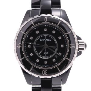 送料無料 CHANEL シャネル J12 33mm 12Pダイヤ H1625 ボーイズ 黒セラミック/ダイヤ 腕時計 クオーツ 黒文字盤 Aランク 中古 銀蔵｜ginzo1116