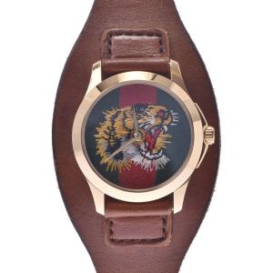 GUCCI グッチ Gタイムレス タイガー 126.4 メンズ SS（ゴールドコーティング）/革 腕時計 クオーツ 緑/赤文字盤 新同 中古 銀蔵｜ginzo1116