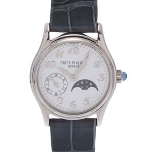 PATEK PHILIPPE パテックフィリップ カラトラバ ムーンフェイズ 4856G-00 レディース WG/革 腕時計 自動巻き ホワイト文字盤 Aランク 中古 銀蔵｜ginzo1116