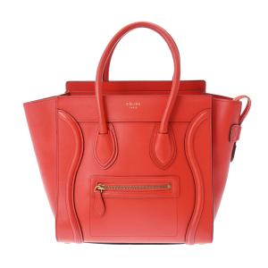 CELINE セリーヌ ラゲージ マイクロショッパー  レッド ゴールド金具 レディース レザー ハンドバッグ Bランク 中古 銀蔵｜ginzo1116