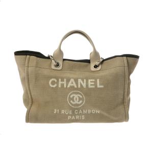 CHANEL シャネル ドーヴィル GM チェーントートバッグ カーキ シルバー金具 A66941 レディース キャンバス レザー ショルダーバッグ Bランク 中古 銀蔵｜ginzo1116