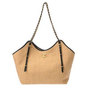 銀蔵 中古 CHANEL シャネル マキシショッピングバッグ AS5463 ダークベージュ カーフ ブレードラフィアエフェクトキャンバス ランクA