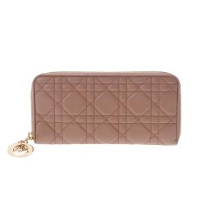 銀蔵 中古 CHRISTIAN DIOR ディオール カナージュ LADY DIOR VOYAGEUR ウォレット ピンク ゴールド金具 ラムレザー 長財布 ランクAB｜ginzo1116