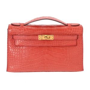 中古 エルメス HERMES ポシェットケリー ブーゲンビリア アリゲーターマット レディース ハンドバッグ