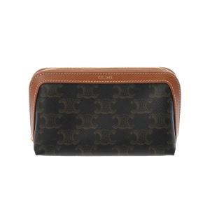 中古 セリーヌ CELINE スモール コスメティックポーチ タン 4M1622CZJ.04LU トリオンフキャンバス/カーフ レディース ポーチ