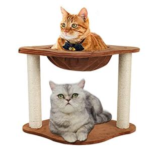 Yuttemi キャットタワー 二階建て 猫爪とぎ でぶ猫 30kg荷重 ハンモック ハウス 二頭飼い つめとぎポール サイザル麻 ベッド 柔軟