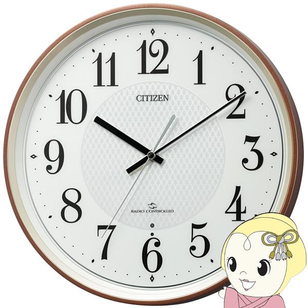 掛け時計 広範囲受信 電波時計 サイレントステップ秒針 茶色 リズム RHYTHM