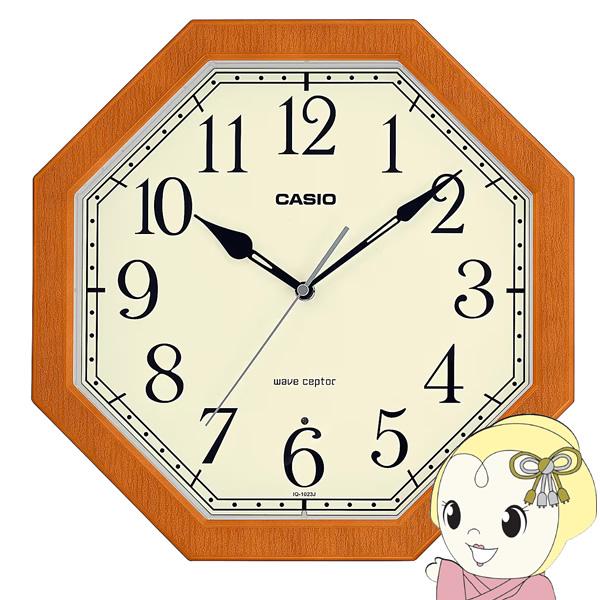 電波掛け時計 アナログ クラシカル 木枠風 薄茶 シンプル 秒針停止機能付  IQ-1023J-7J...