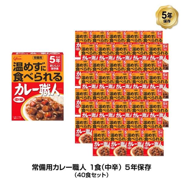 5年保存 非常食 江崎グリコ 常備用カレー職人 カレー 中辛 1袋/170g 40袋セット