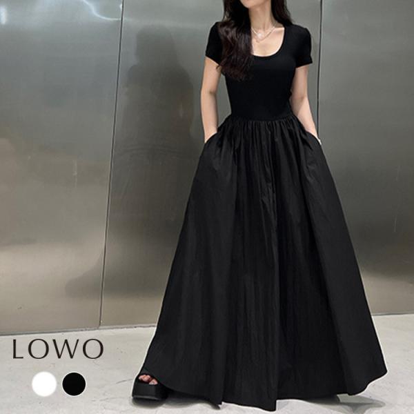 ワンピース ロング きれいめ レディース カジュアル 半袖 お出かけ 膝下 着痩せ ゆったり おしゃ...