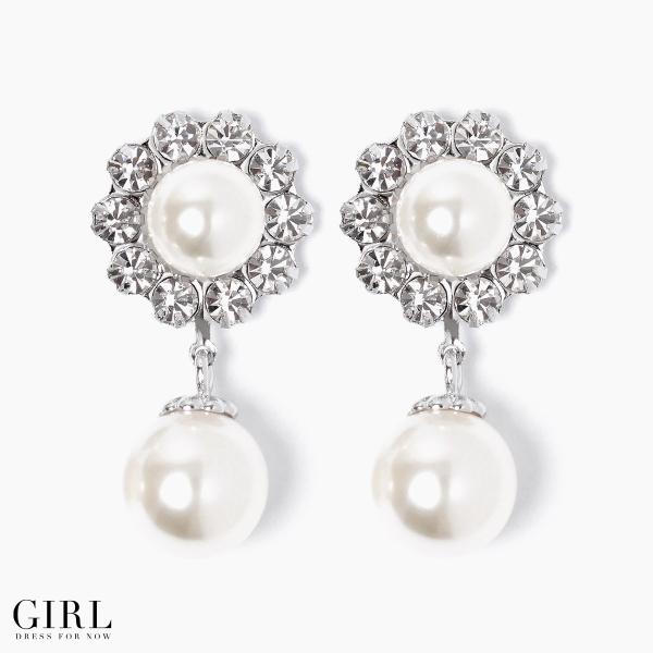 ピアス パール 結婚式 フラワー 花 ラインストーン パーティー 冠婚葬祭 フォーマル アクセサリー...