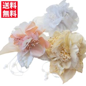 コサージュ 結婚式 高品質なコサージュ ワイヤービーズ＆パールビーズを付けたトリプルコサージュ