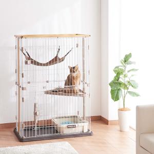 キャットサークル キャットケージ 猫用 2段 ナチュラル 猫 ケージ Bonbi ボンビアルコン ウッドワンサークルキャット ワイドドア 2段｜girlyapartment