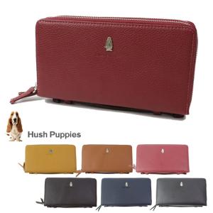 財布 レディース長財布 革 大容量 大きい ラウンドファスナー Hush Puppies ダブルファスナー ポーチ 持ち手付き HP1081 通帳｜gita