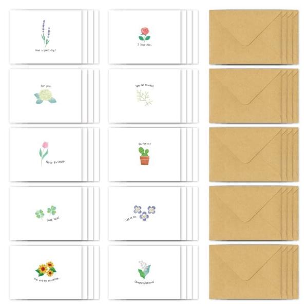 日本製 メッセージカード 40枚 &amp; 封筒 20枚 セット Flower 10色 各4枚 花柄&amp;メッ...