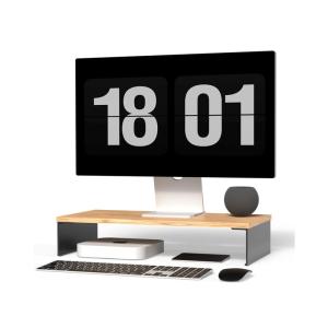 amesoba? モニタースタンド 卓上 木製 For iMac & MacBook デスクシェルフ アルミ × 木目天板 一段 (シングル｜give-joy-store