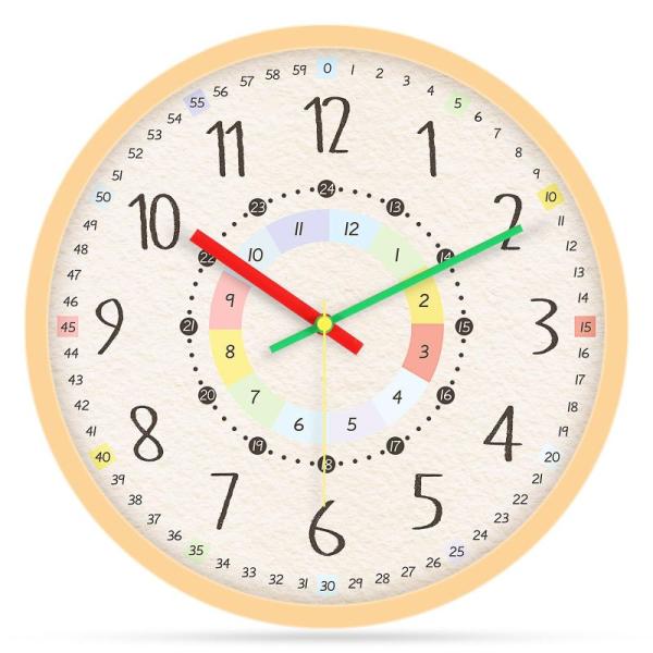 知育時計 掛け時計 子供 24時間表示 壁掛け時計 補助数字付き 時間学習 静音 カラフル 子供用 ...