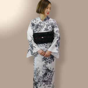 浴衣 レディース ゆかた 花柄 グレー 白 く...の詳細画像1