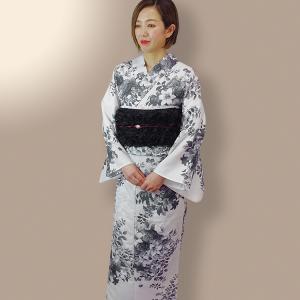 浴衣 レディース ゆかた 花柄 グレー 白 く...の詳細画像2