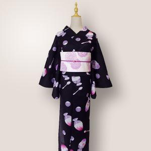 浴衣 単品 レディース ゆかた 黒 かき氷 モ...の詳細画像2