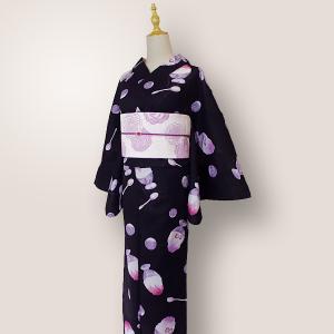 浴衣 単品 レディース ゆかた 黒 かき氷 モ...の詳細画像3