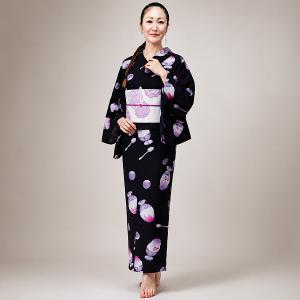 浴衣 単品 レディース ゆかた 黒 かき氷 モ...の詳細画像1