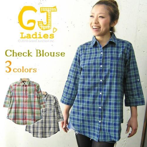 チェックシャツ レディース 7分袖チェックブラウス