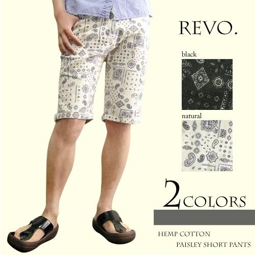 ショートパンツ メンズ コットンペイズリー柄ショートパンツ Revo