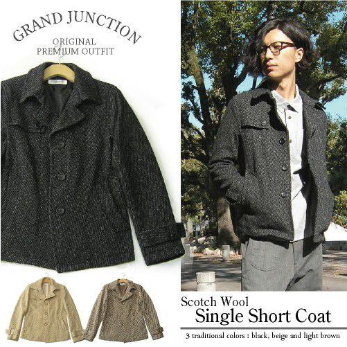 コート メンズ ウールスコッチシングルショートコート ツイード 日本製 セール SALE