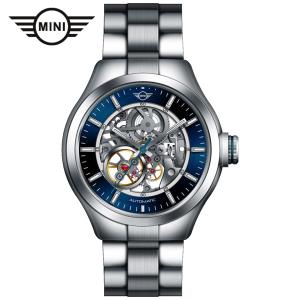 MINI AUTOMATIC WATCH 161803A ブルー 42mm メンズ腕時計 両面スケルトン SSブレスレット 自動巻き ミニ オートマティックウォッチ ミニクーパー｜gl-branding