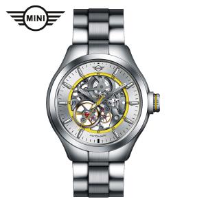 MINI AUTOMATIC WATCH 161812A シルバー/イエロー 42mm 機械式腕時計 両面スケルトン SSブレスレット 自動巻き ミニ オートマティックウォッチ ミニクーパー｜gl-branding