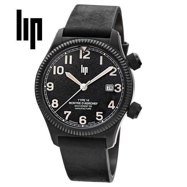 LIP メンズ腕時計 TYPE14 ブラック/ブラック 676031 パイロットウォッチ R26 フ...