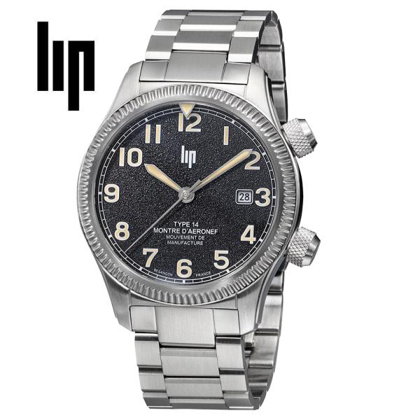 LIP メンズ腕時計 TYPE14 ブラック/シルバー 676032 パイロットウォッチ R26 フ...