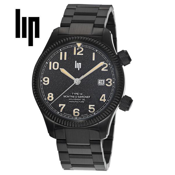 LIP メンズ腕時計 TYPE14 ブラック/ブラック 676033 パイロットウォッチ R26 フ...