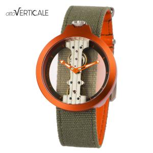 atto VERTICALE アット ヴェルティカーレ OR02 オレンジ/カーキ スケルトン時計 手巻き 機械式腕時計 垂直輪列ムーヴメント アルミケース キャンバスベルト｜gl-branding
