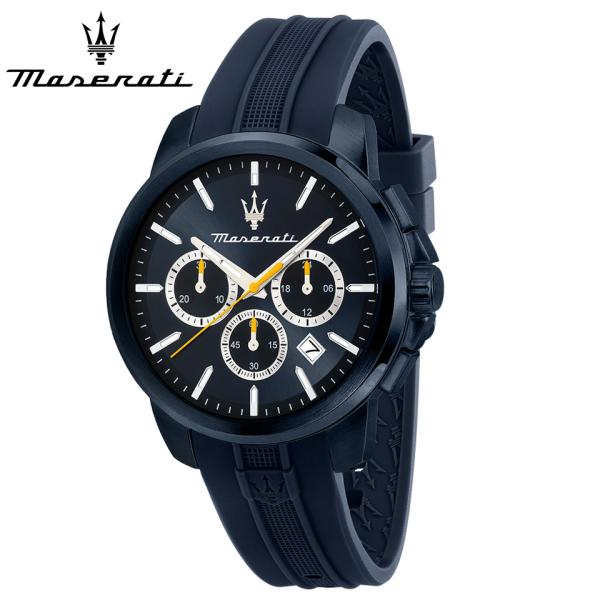 メンズ腕時計 マセラティ ウォッチ スクセッソ ブルー/ブルー クロノグラフ 44mm シリコンラバ...