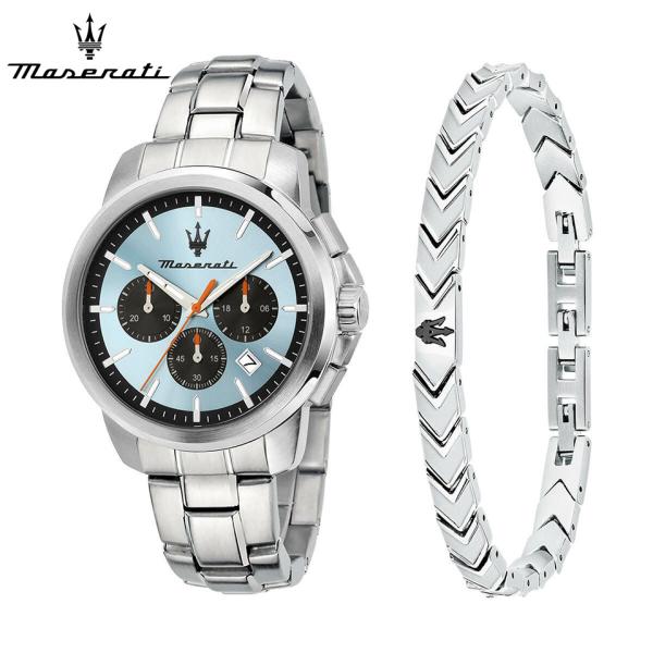 メンズ腕時計 マセラティ ウォッチ スクセッソ 42MM ブルー/シルバー 42MM クロノ + ア...